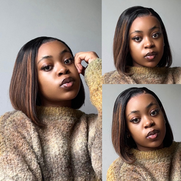 [innocentiam]'s Special Link PreMax Wigs | Brown Highlight Silky Blunt Cut Bob Glueless Lace Wig With Pre-Bleached Pre-Plucked Pre-Cut Lace-01