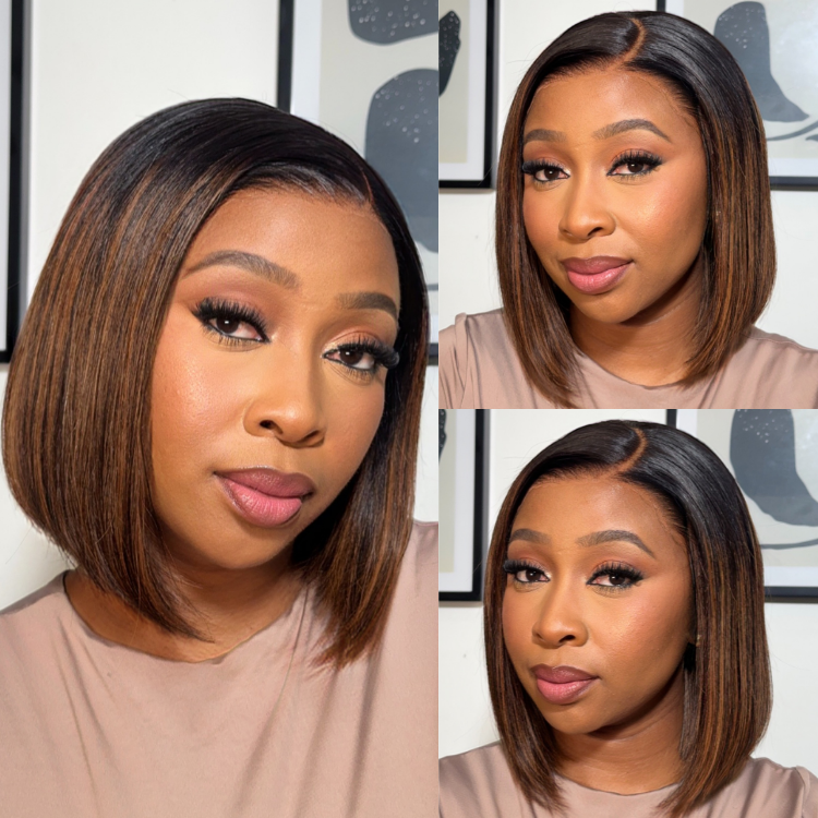 [lulunyalunga]'s Special Link PreMax Wigs | Brown Highlight Silky Blunt Cut Bob Glueless Lace Wig With Pre-Bleached Pre-Plucked Pre-Cut Lace-01