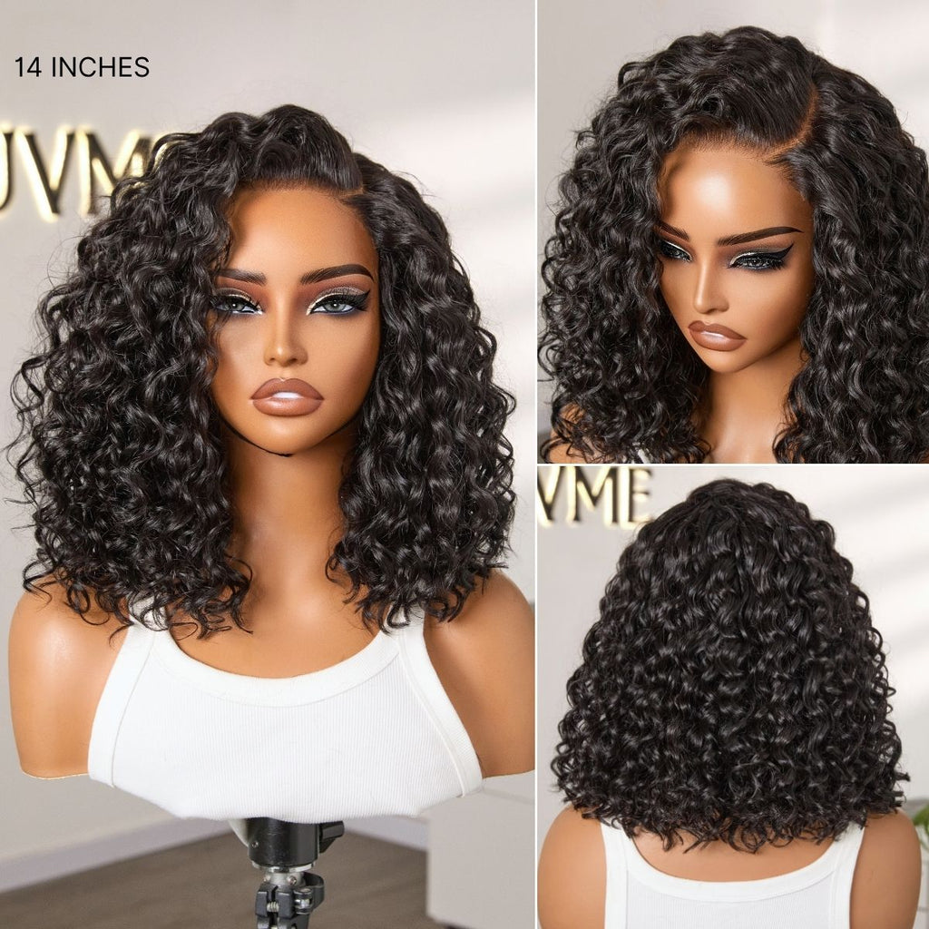 Ready to Go Blonde Highlight / Natural Black Water Wave Short Curly Bob Wig Glueless Minimalist HD Lace Wig Pre-Cut Lace-15