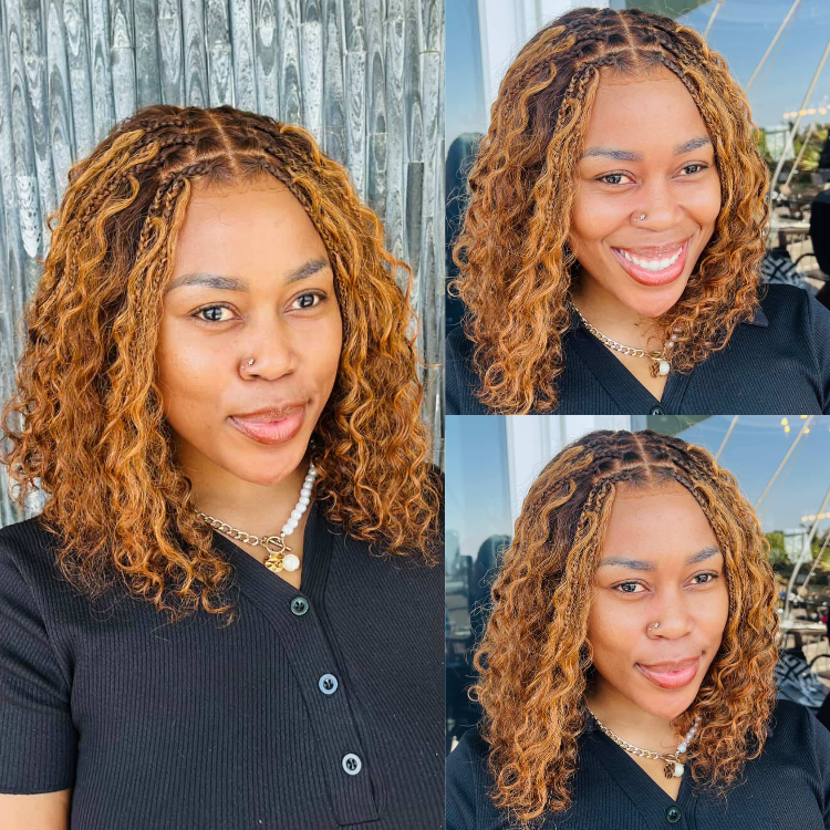 [tshwanelo_zee]'s Special Link Ombre Brown Highlight Boho Braids Deep Curly Glueless 5x5 Closure Pre-Cut Lace Short Curly Wig 100% Human Hair-01