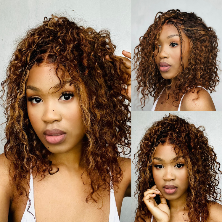 [zoe_mbokazi]'s Special Link Ombre Brown Highlight Boho Braids Deep Curly Glueless 5x5 Closure Pre-Cut Lace Short Curly Wig 100% Human Hair-09