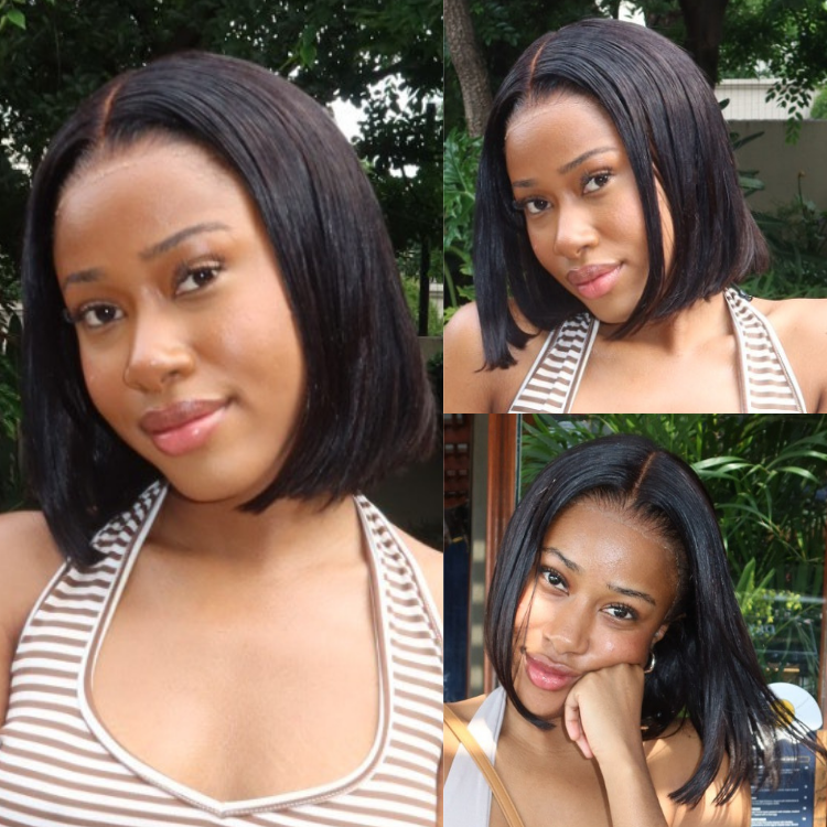 [katlesech]'s Special Link NatureMAX™ Silky Blunt Cut Bob Glueless Ear-to-ear 13x4 HD Lace Front Wig Pre-Cut Lace Flexi-Fit Drawstring Cap-01