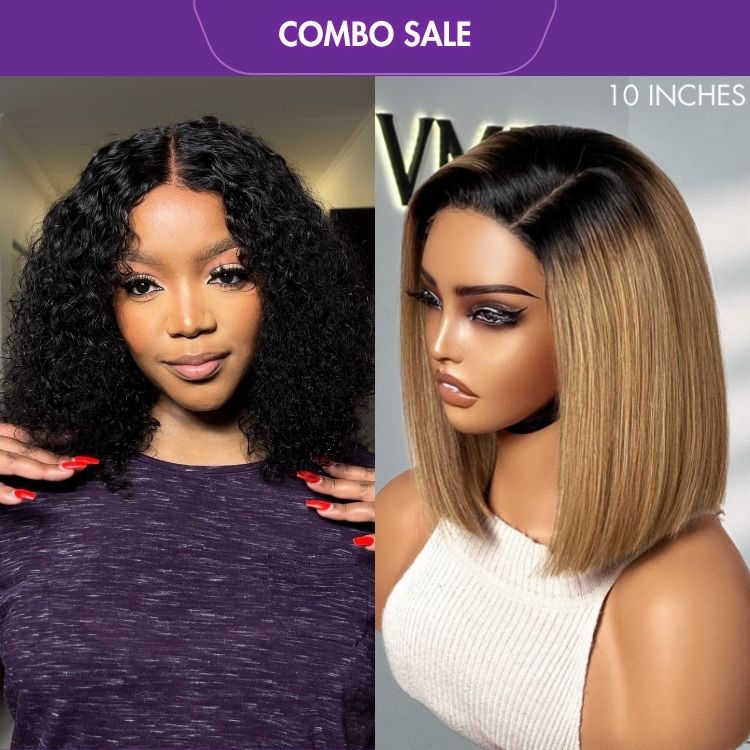 2 For 1 | Soft Deep Curl Bob Glueless 4x4 Closure Lace Wig+Brown Mix Color Glueless 4X4 Closure Lace Wig-01