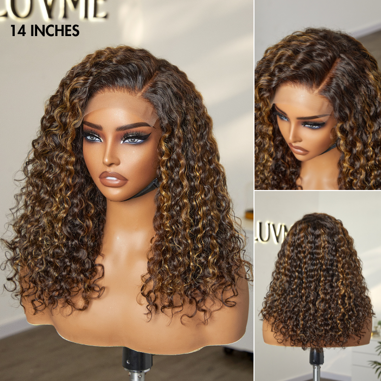 Worth | Casual Blonde Highlights Curly Minimalist HD Lace Glueless C Part Short Wig 100% Human Hair-12