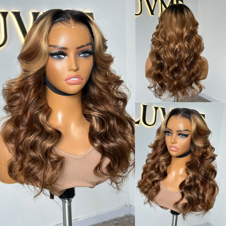 Custom Highlight Ombre Wavy Glueless 13*5 Frontal HD Lace Body Wave Wig-02