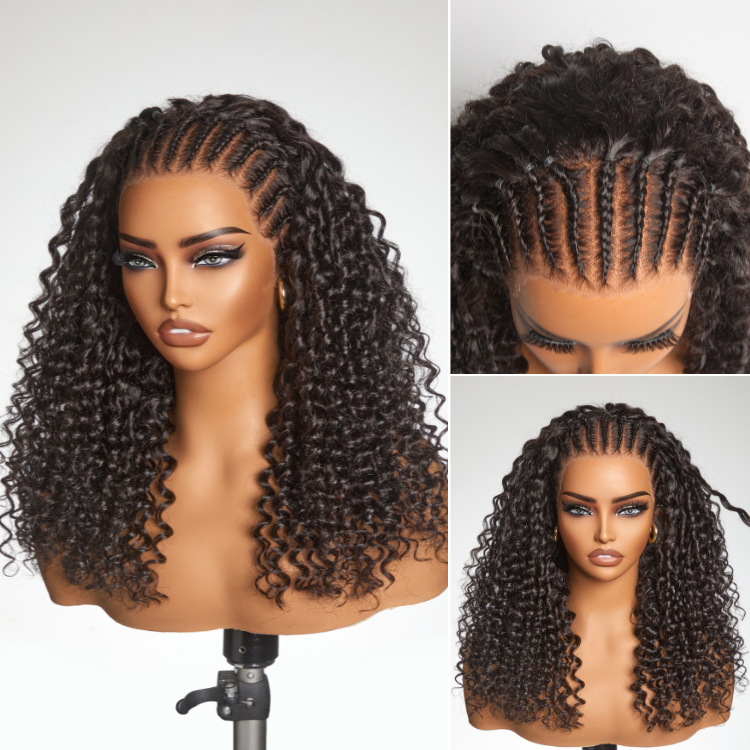 OUTLET | Readitress™ Knotless Fulani Braids Deep Wave Glueless Ear-to-ear 13x4 Frontal HD Lace Wig Human Hair-SA ONLY-01