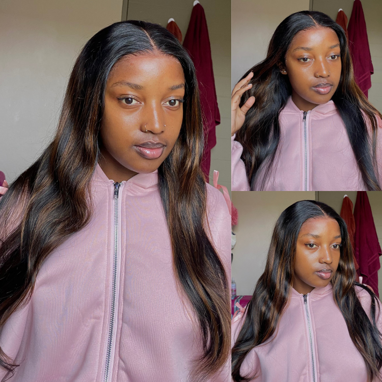 [unathiiii.m]'s Special Link PreMax Wigs | Ultra Natural Hairline Brown Highlight & Natural Black Silky Straight Glueless 13x4 Frontal Lace Long Wig Pre-Cut Lace-01