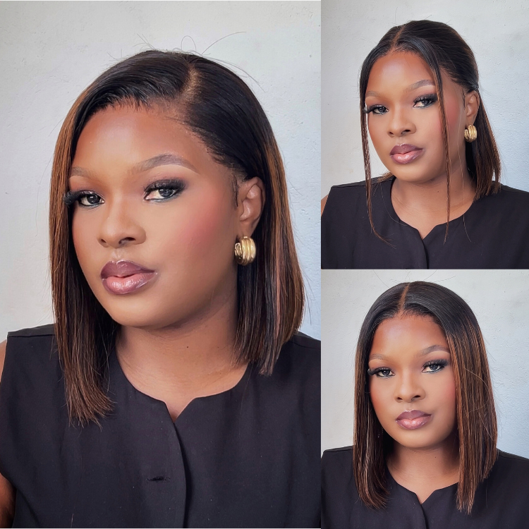[hlengies]'s Special Link PreMax Wigs | Brown Highlight Silky Blunt Cut Bob Glueless Lace Wig With Pre-Bleached Pre-Plucked Pre-Cut Lace-01