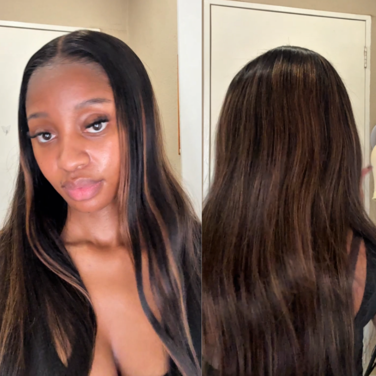 [lucyyszn]'s Special Link PreMax Wigs | Ultra Natural Hairline Brown Highlight & Natural Black Silky Straight Glueless 13x4 Frontal Lace Long Wig Pre-Cut Lace-01