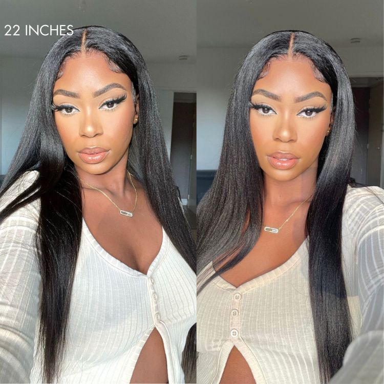 Outlet | Natural Hairline Yaki Straight Glueless 13x4 Frontal Lace Long Wig 100% Human Hair-06