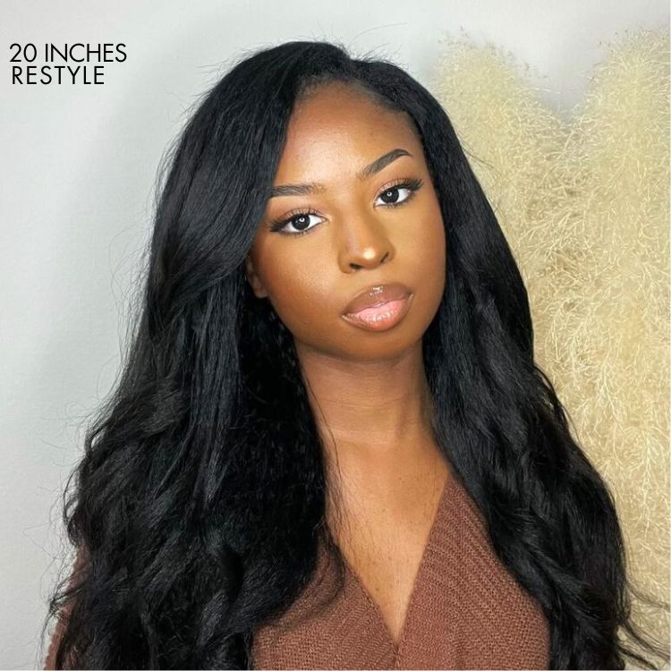 Outlet | Natural Hairline Yaki Straight Glueless 13x4 Frontal Lace Long Wig 100% Human Hair-07