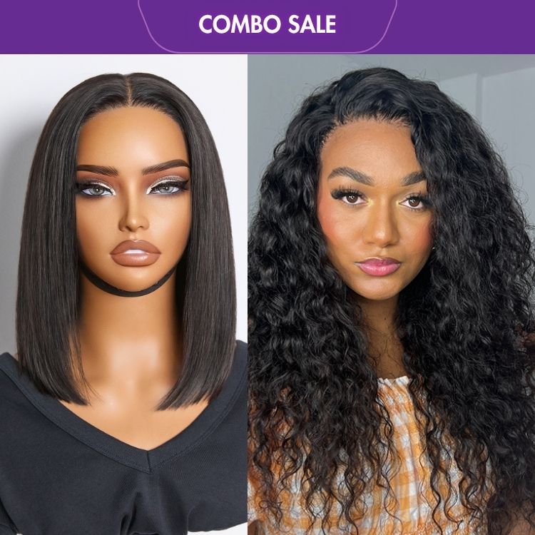 2 For 1 | Water Wave 360 Lace 16 inches Free Part Long Wig+Silky Straight Glueless 4x4 Closure Lace Wig Middle Part-01