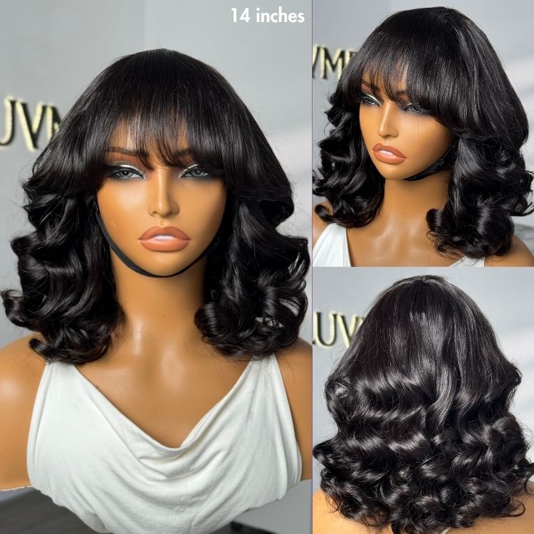 Worth | Glueless Beginner Friendly Soft Wavy Curls Bob Wig With Bangs 100% Human Hair-08