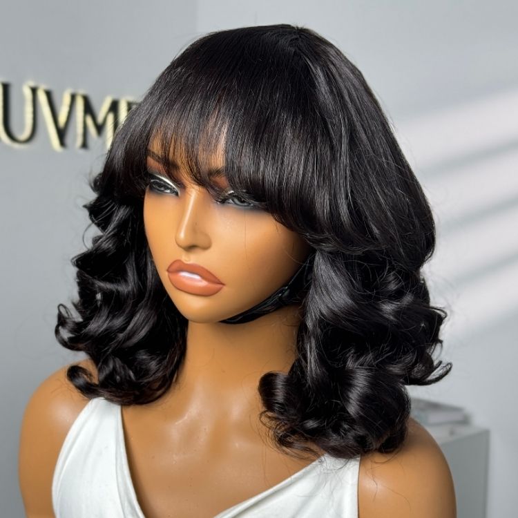 Worth | Glueless Beginner Friendly Soft Wavy Curls Bob Wig With Bangs 100% Human Hair-10
