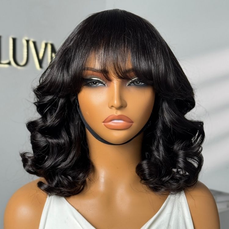 Worth | Glueless Beginner Friendly Soft Wavy Curls Bob Wig With Bangs 100% Human Hair-09