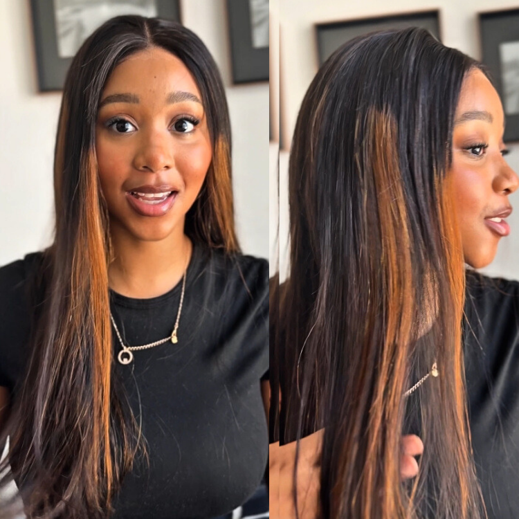 [king.tshe]'s Special Link PreMax Wigs | Ultra Natural Hairline Brown Highlight & Natural Black Silky Straight Glueless 13x4 Frontal Lace Long Wig Pre-Cut Lace-01
