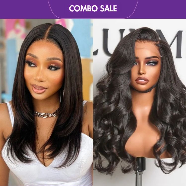 2 For 1 | Body Wave Glueless 7x6 Frontal HD Lace Long Wig+Silky Straight 5x5 Undetectable Invisible Lace Glueless Closure Lace Wig-01