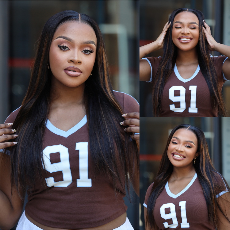 [xolatotomusic]'s Special Link PreMax Wigs | Ultra Natural Hairline Brown Highlight & Natural Black Silky Straight Glueless 13x4 Frontal Lace Long Wig Pre-Cut Lace-01
