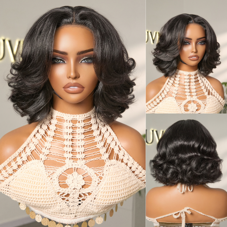 Luvme Hair Glueless Wig Layered Bob Blowout Style 4x4 Closure Lace Pre-Cut Lace Wig-01