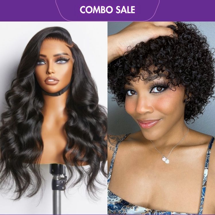 2 For 1 | Glueless Wig Loose Body Wave 7x6 Closure HD Lace Pre Plucked & Bleached + Ultra Natural Lightweight Bouncy Glueless Wig With Bangs-05