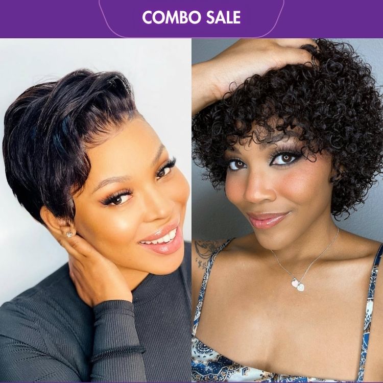 2 For 1 | Super Hot Pixie Cut Glueless HD Lace Wig + Ultra Natural Lightweight Bouncy Glueless Wig With Bangs-05