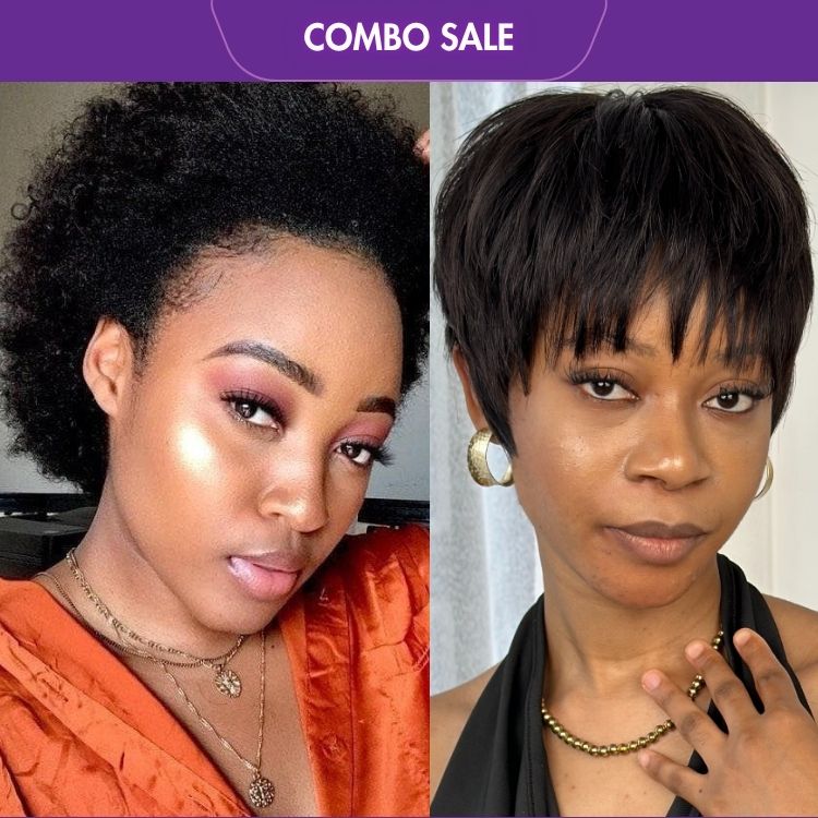 2 For 1 | Natural Afro Wig + Hot Pixie Cut Glueless Wig-07
