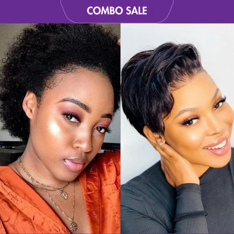 2 For 1 | Super Hot Pixie Cut Glueless HD Lace Wig + Natural Afro Glueless Wig-05