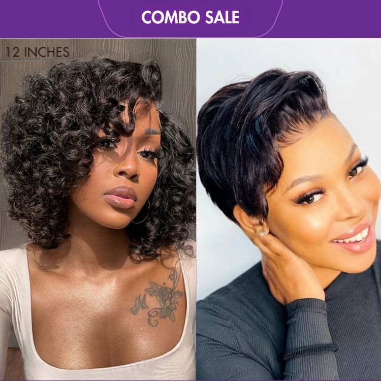 2 For 1 | Mature Bouncy Left C Part Loose Wave Glueless Minimalist HD Lace Wig + Super Hot Pixie Cut Glueless HD Lace Wig-06