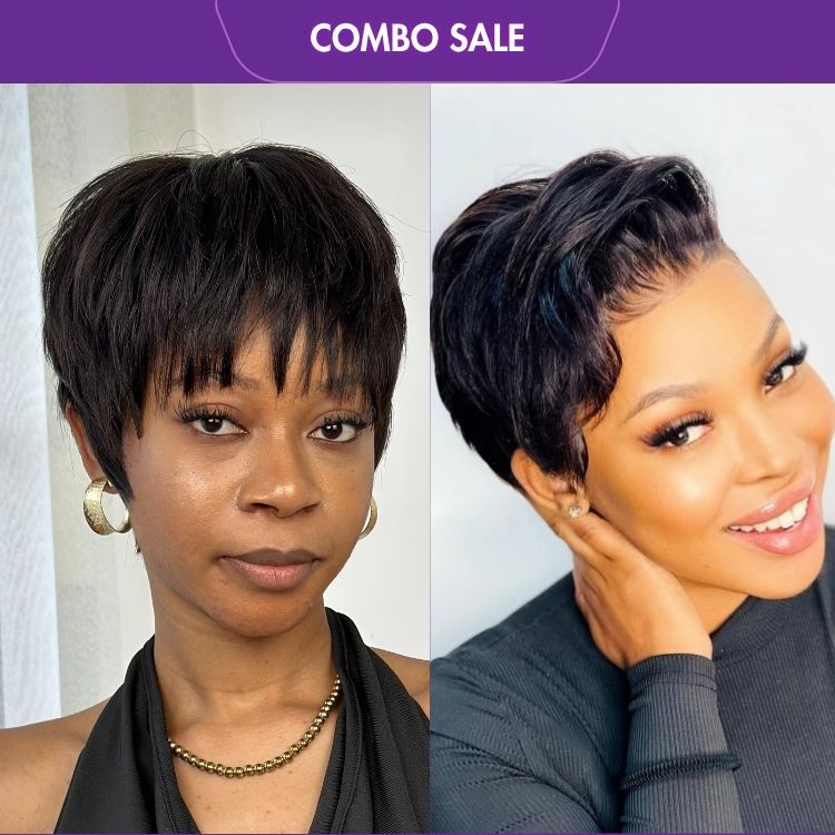 2 For 1 | Pixie Cut No Lace Glueless Short Wig + Super Hot Pixie Cut Glueless HD Lace Wig-09