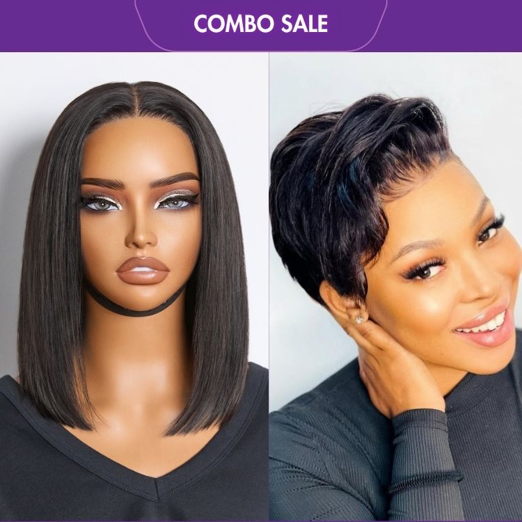 2 For 1 | Silky Straight Glueless 4x4 Closure Lace Wig Middle Part + Super Hot Pixie Cut Glueless HD Lace Wig-10