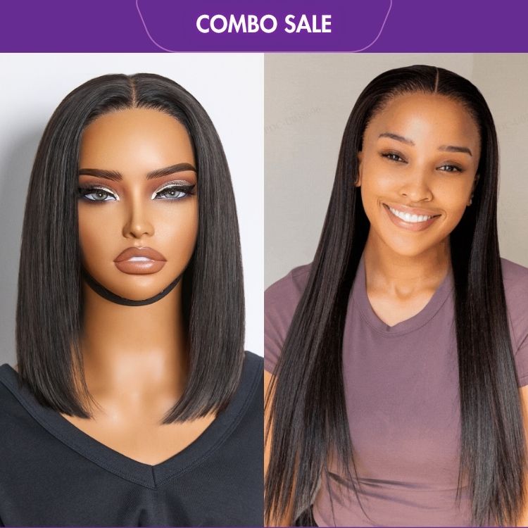 2 For 1 | Silk Straight Glueless 13x4 Frontal Lace Wig Middle Part+Silky Straight Glueless 4x4 Closure Lace Wig Middle Part-08
