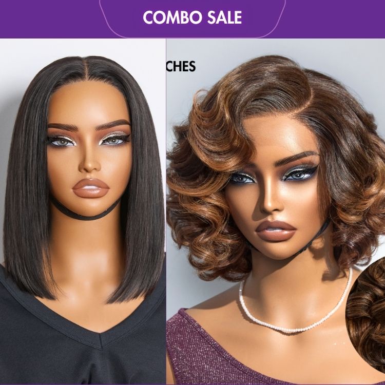 2 For 1 | Brown Ombre Highlight Loose Wave Glueless Minimalist HD Lace Wig+Silky Straight Glueless 4x4 Closure Lace Wig Middle Part-06