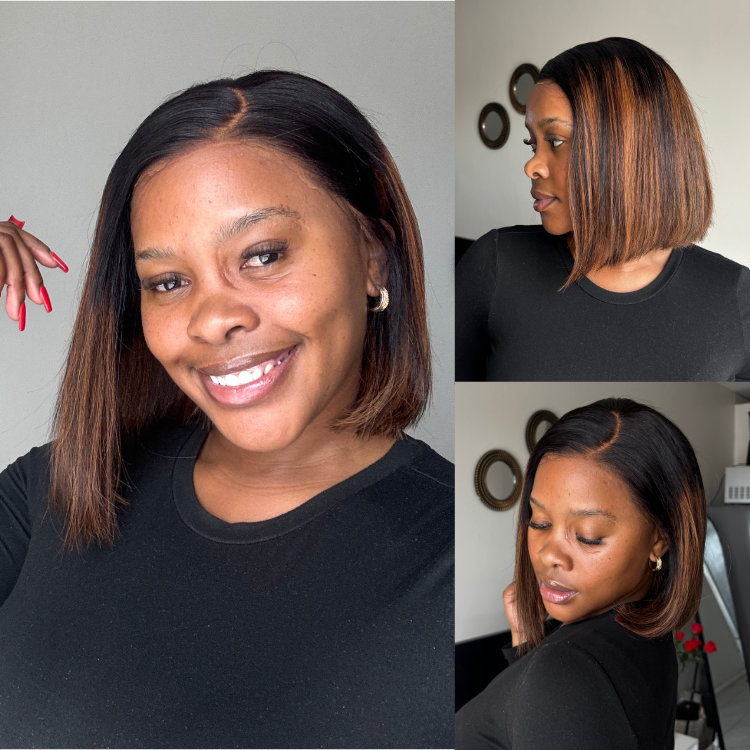 [phiwemgqudu0]'s Special Link PreMax Wigs | Brown Highlight Silky Blunt Cut Bob Glueless Lace Wig With Pre-Bleached Pre-Plucked Pre-Cut Lace-01