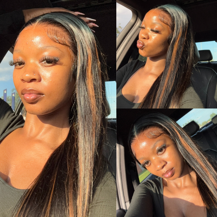 [tsa.gunna_]'s Special Link PreMax Wigs | Ultra Natural Hairline Brown Highlight & Natural Black Silky Straight Glueless 13x4 Frontal Lace Long Wig Pre-Cut Lace-01