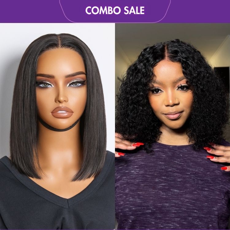 2 For 1 | Deep Curl Bob Glueless 4x4 Closure Lace  Uncut lace Wig+Silky Straight Glueless 4x4 Closure Lace Wig Middle Part-06