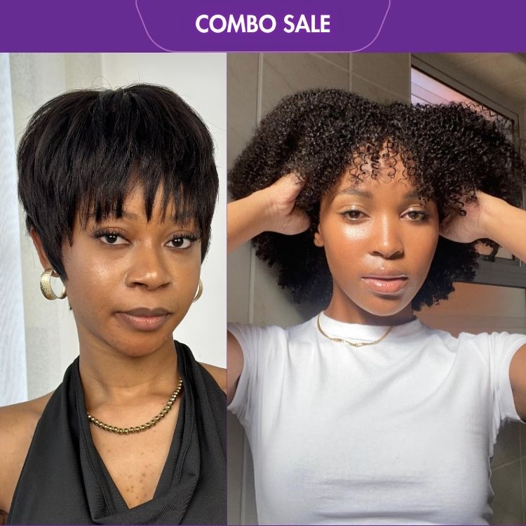 2 For 1 | Afro Kinky Bob With Bang Glueless Lace Short Wig + Super Hot Pixie Cut Glueless HD Lace Wig-07