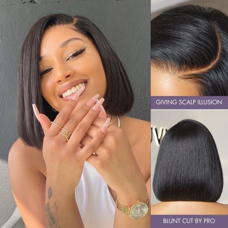 Worth |Glueless Asymmetric Side Part 4x4 Closure Bob Wig 100% Human Hair-04