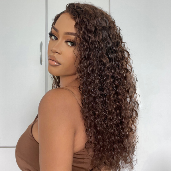 OUTLET | Brown Water Wave Glueless 5x5 Closure Lace Long Curly Wig-01