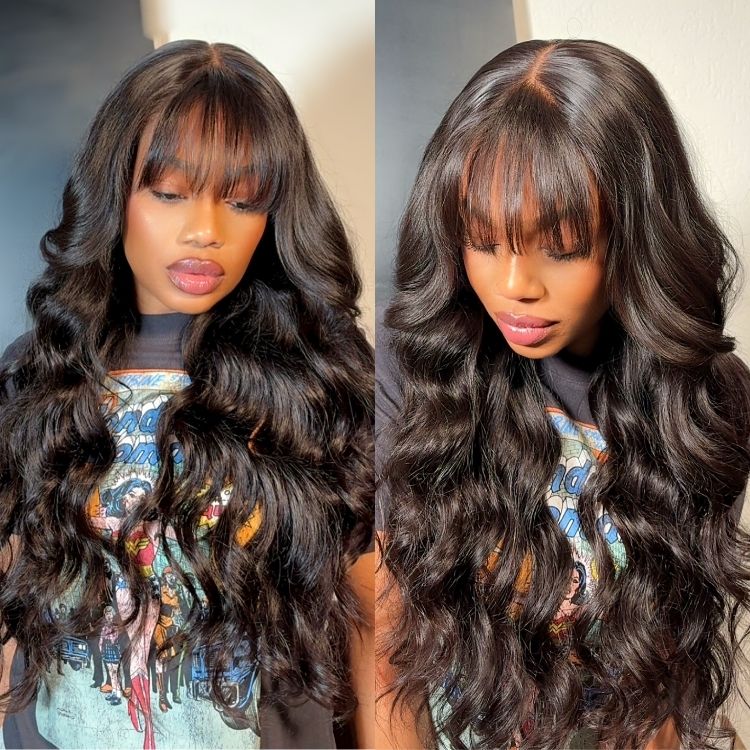 Worth | Loose Body Wave Glueless Human Hair Long Wig with Cute Bangs HD Lace-14