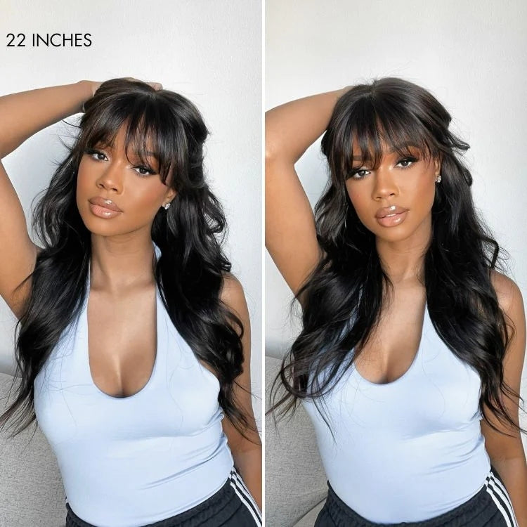 Worth | Loose Body Wave Glueless Human Hair Long Wig with Cute Bangs HD Lace-16
