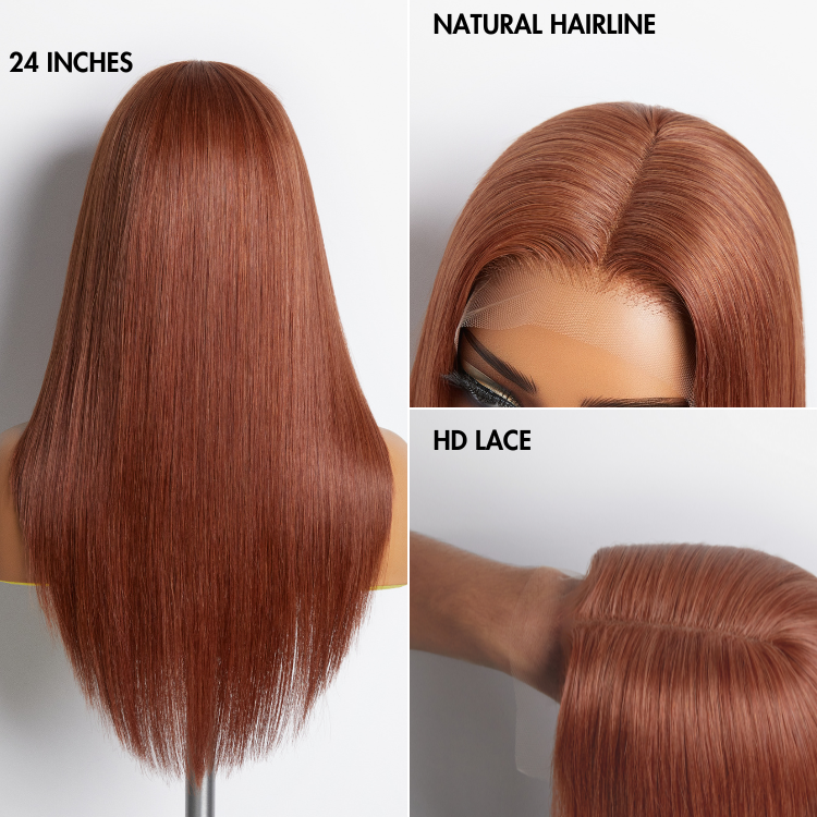 Outlet | Cinnamon Straight Layer Glueless 5x5 Closure Undetectable HD Lace Long Wig-02
