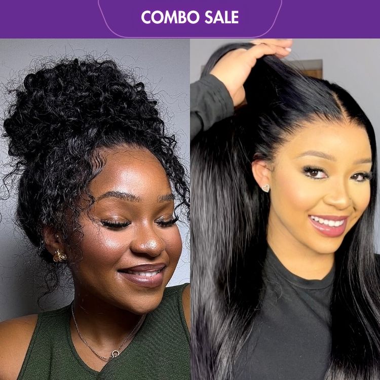 2 For 1 | 13x4 Frontal Lace Glueless Long Straight Wig + Water Wave 360 Lace Free Part Long Wig-01