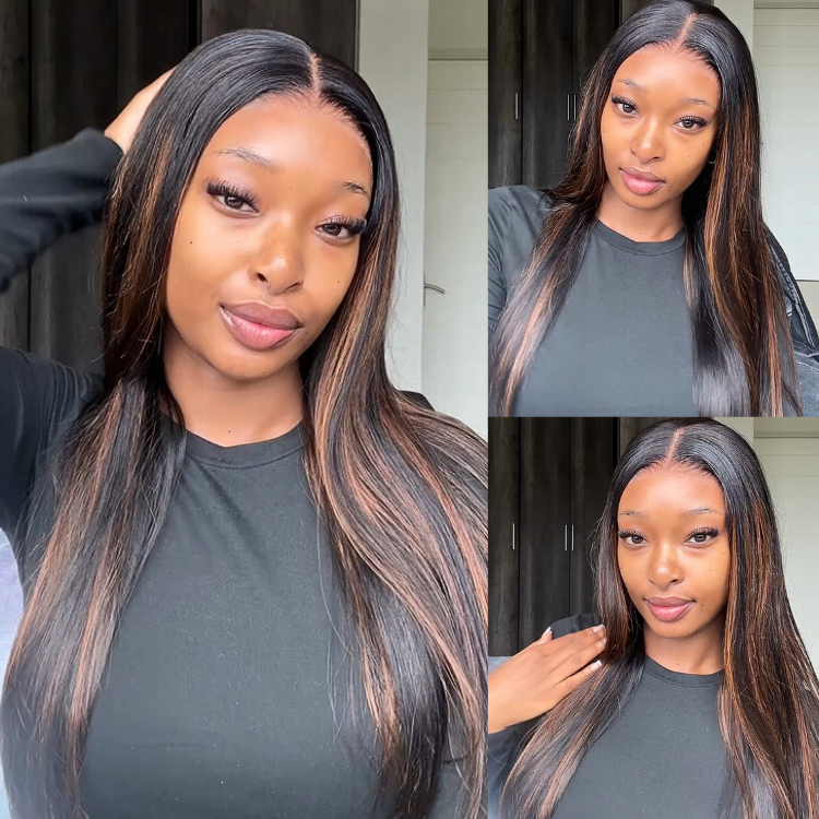 [kealeboga_masango]'s Special Link PreMax Wigs | Ultra Natural Hairline Brown Highlight & Natural Black Silky Straight Glueless 13x4 Frontal Lace Long Wig Pre-Cut Lace-01