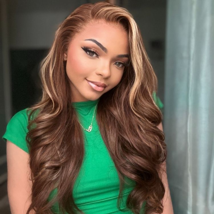 Worth I Honey Blonde Highlight Bouncy Loose Body Wave Glueless 13x4 Frontal Lace Wig 100% Human Hair-02