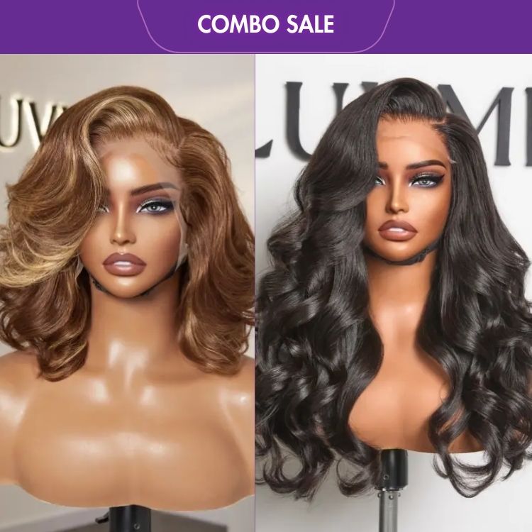 2 For 1 | Brown Highlight Loose Body Wave Glueless 13x4 Frontal Lace Wig+Natural Color Loose Body Wave Glueless 13x4 Frontal Lace Wig-01