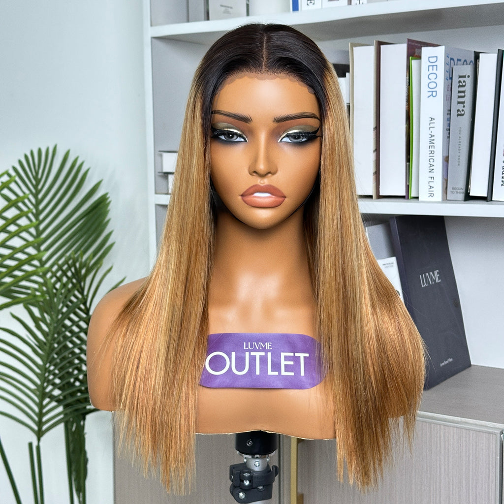 Outlet | Honey Blonde With Black Root 13x4 Lace Straight Wig Pre-cut Lace-01