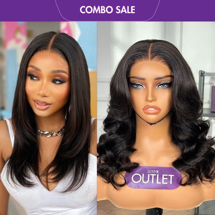 2 For 1 | Body Wave Glueless 5x5 Lace Long Wig+Silky Straight 5x5 Lace Glueless Closure Lace Wig-01