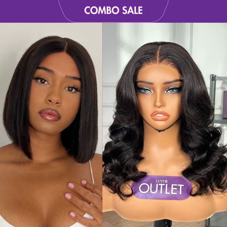 2 For 1 | Body Wave Glueless 5x5 Lace Long Wig+Glueless Middle Part Frontal T Lace Bob Wig-01