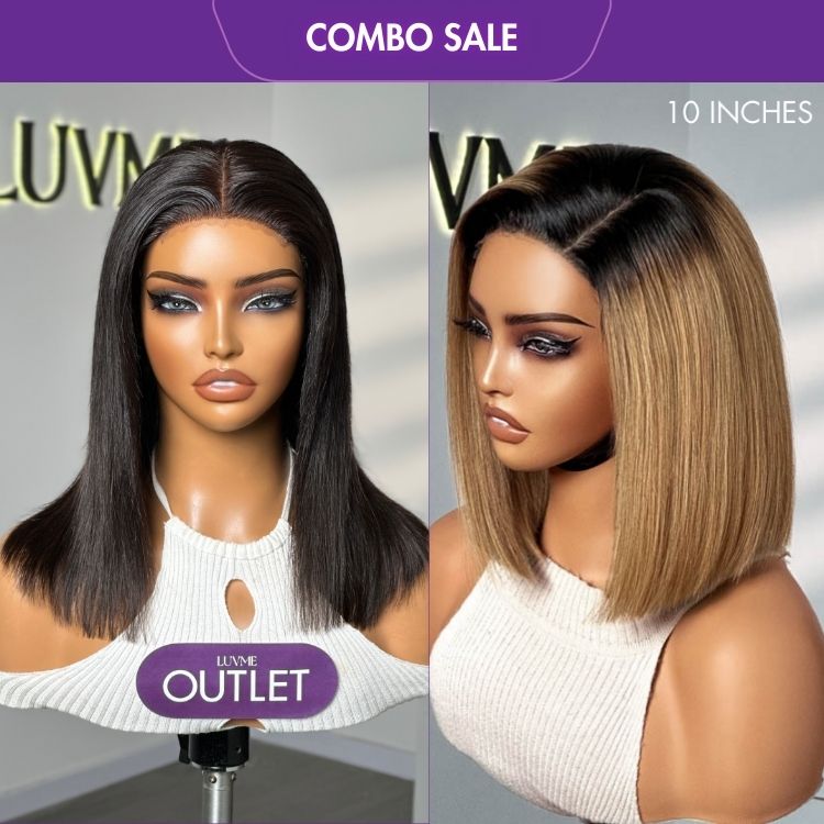 2 For 1 | Effortless Straight BOB 4x4 Closure Lace Glueless Mid Part Wig + Brown Mix Color Glueless 4X4 Closure Lace Wig-01