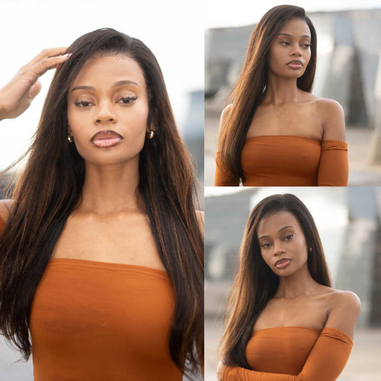 [sashsushi]'s Special Link PreMax Wigs | Ultra Natural Hairline Brown Highlight & Natural Black Silky Straight Glueless 13x4 Frontal Lace Long Wig Pre-Cut Lace-01